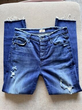 MOTHER Distressed Skinny Jeans - Blue Size 25